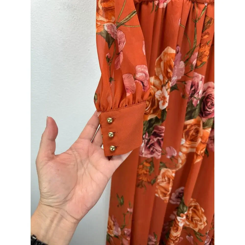 Baltic Born Lydia Rust Floral Maxi Dress Long Sleeves Med - Picture 6 of 8